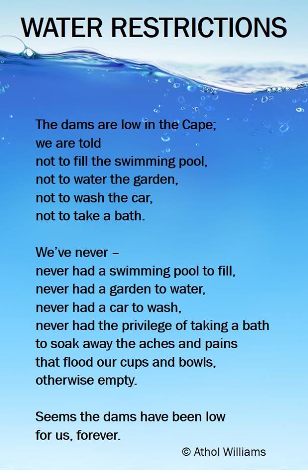 'Water Restrictions', a poem by Athol Williams (www.atholwilliams.com)