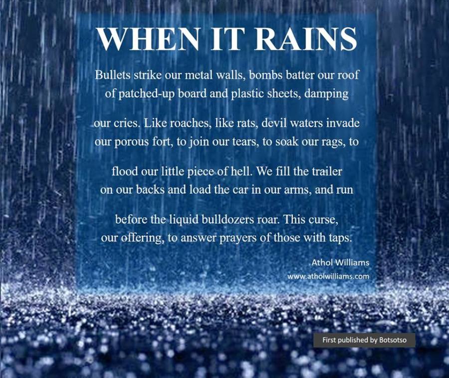 'When it Rains', a poem by Athol Williams (https://www.atholwilliams.com/)